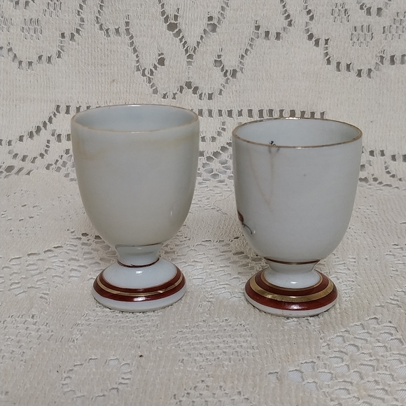 (2) Sake Cups Japanese Kutani Waka Poetry Porcelain Vintage 1900s - Picture 7 of 7